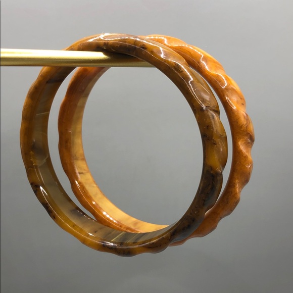 Mississippi mud swirl bakelite carved textured bangle bracelets vintage bundle 2 - Picture 2 of 7
